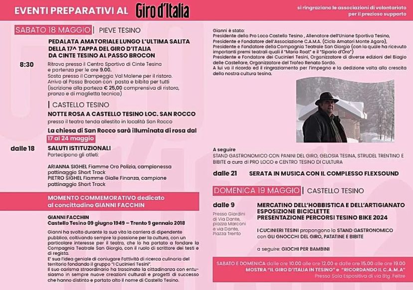 programma salita Passo Brocon e iniziative collaterali per il Giro d'Italia